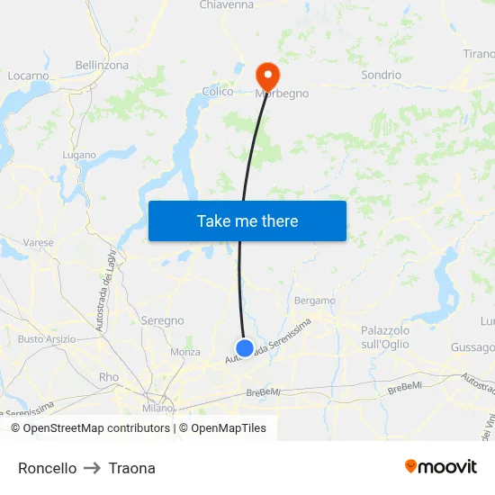 Roncello to Traona map