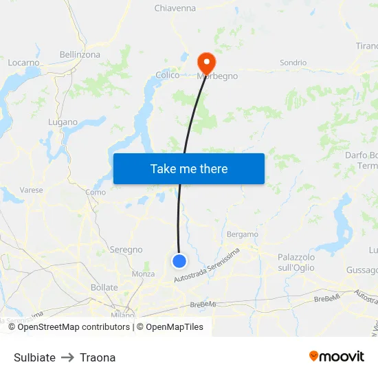 Sulbiate to Traona map
