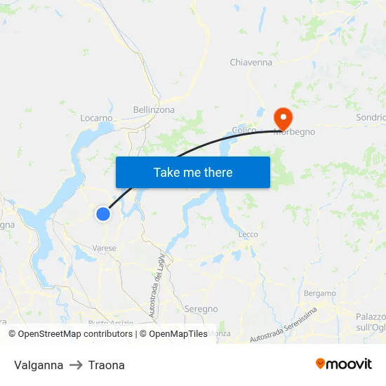 Valganna to Traona map