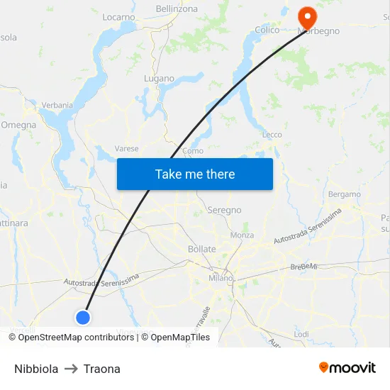 Nibbiola to Traona map