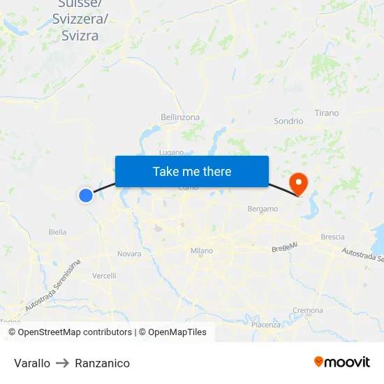 Varallo to Ranzanico map