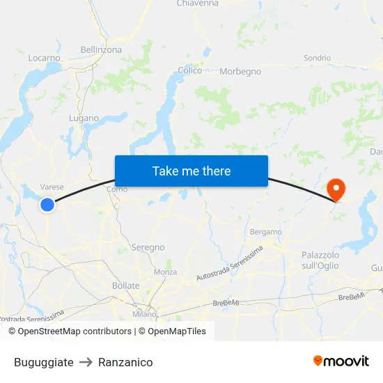 Buguggiate to Ranzanico map
