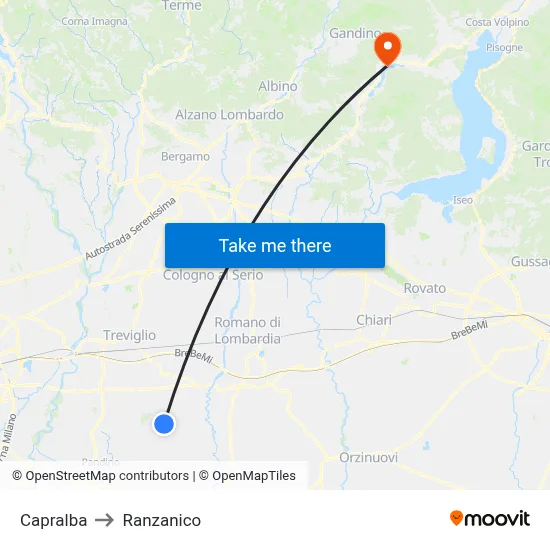 Capralba to Ranzanico map