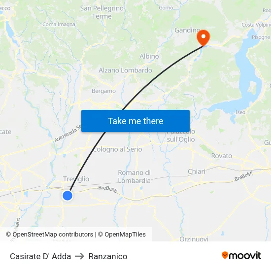 Casirate d'Adda to Ranzanico map
