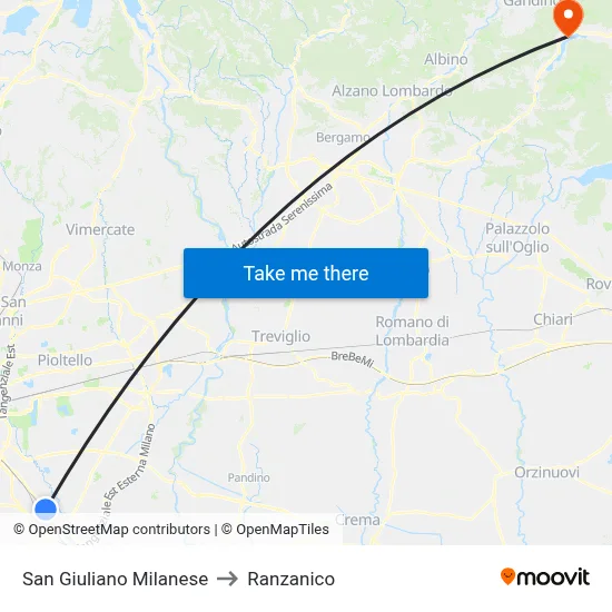 San Giuliano Milanese to Ranzanico map