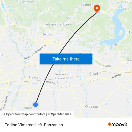 Torlino Vimercati to Ranzanico map