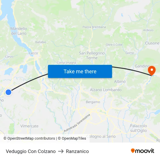 Veduggio con Colzano to Ranzanico map
