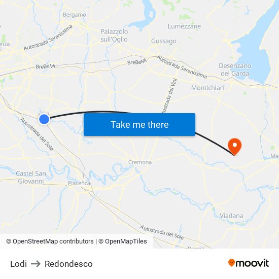 Lodi to Redondesco map