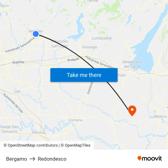 Bergamo to Redondesco map
