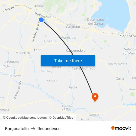 Borgosatollo to Redondesco map