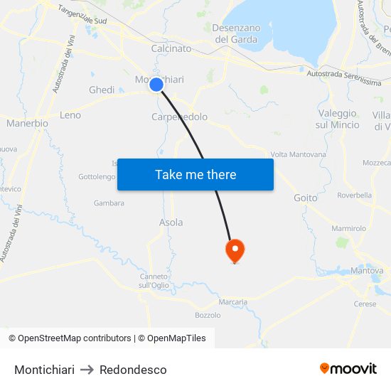 Montichiari to Redondesco map