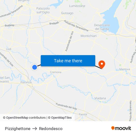 Pizzighettone to Redondesco map
