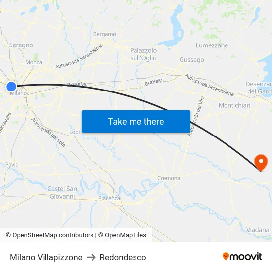 Milan Villapizzone to Redondesco map