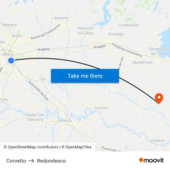 Corvetto to Redondesco map