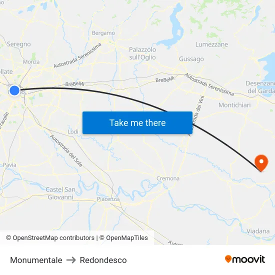 Monumentale to Redondesco map