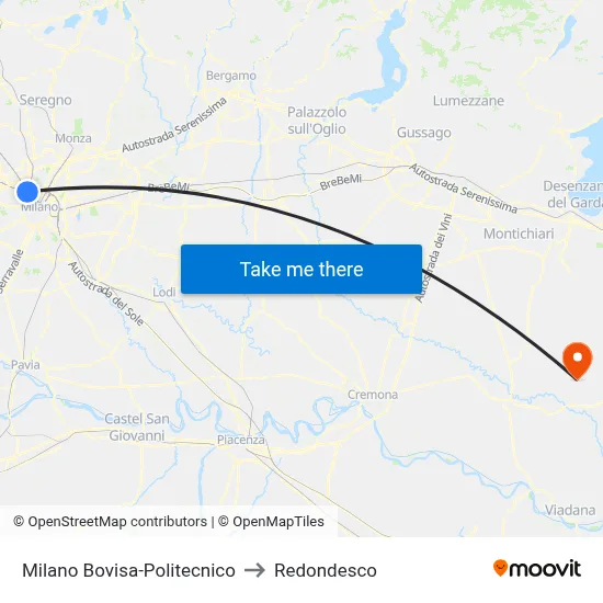 Milan Bovisa-Polytechnic to Redondesco map