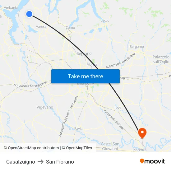 Casalzuigno to San Fiorano map