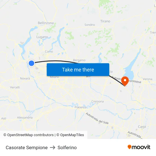Casorate Sempione to Solferino map