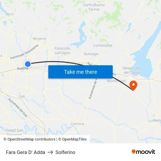 Fara Gera D' Adda to Solferino map