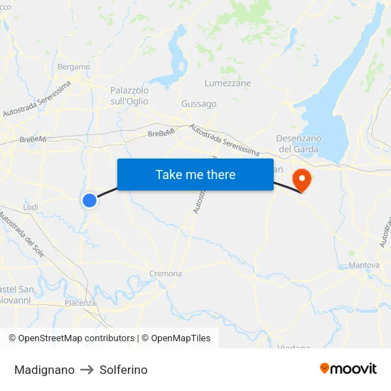 Madignano to Solferino map