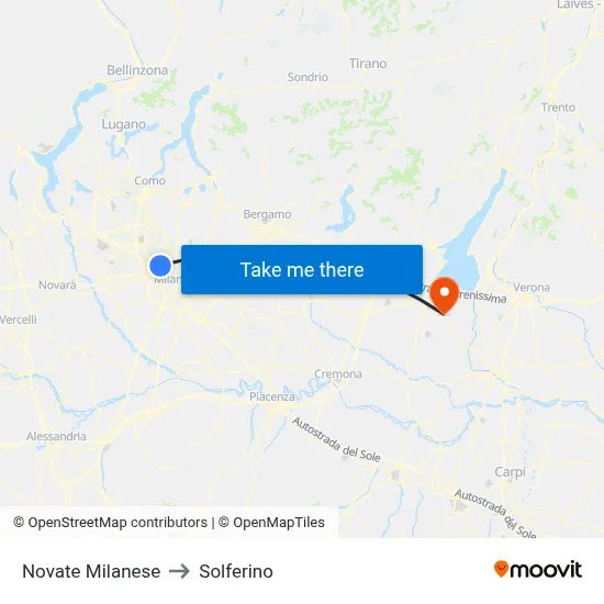 Novate Milanese to Solferino map