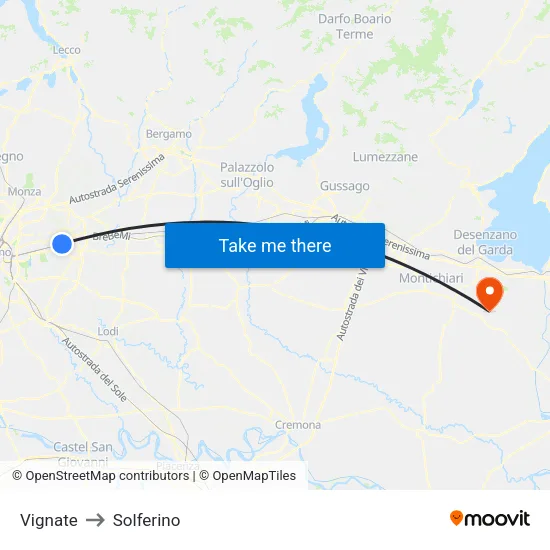 Vignate to Solferino map
