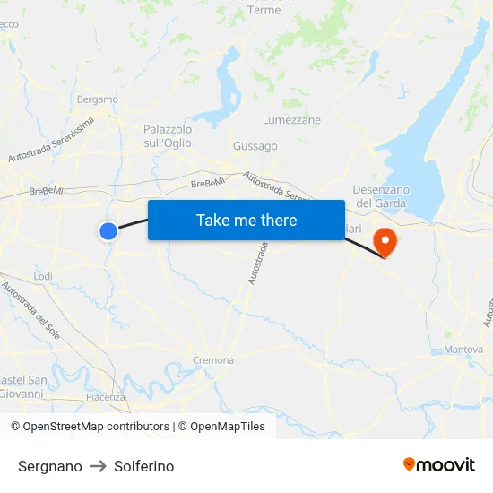 Sergnano to Solferino map