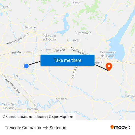 Trescore Cremasco to Solferino map