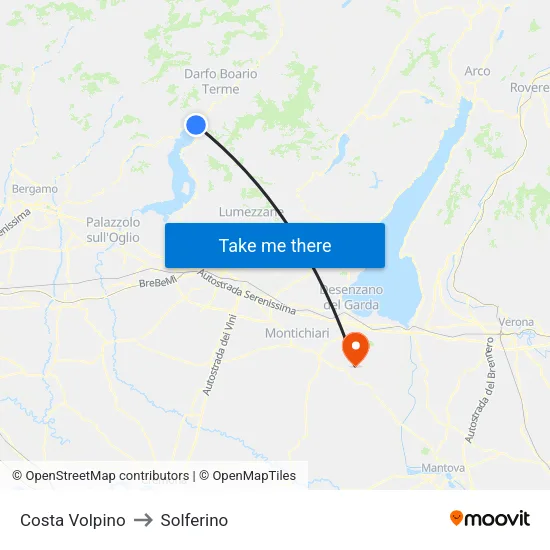 Costa Volpino to Solferino map