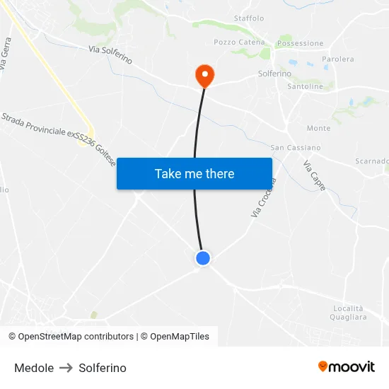Medole to Solferino map