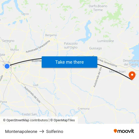 Montenapoleone to Solferino map