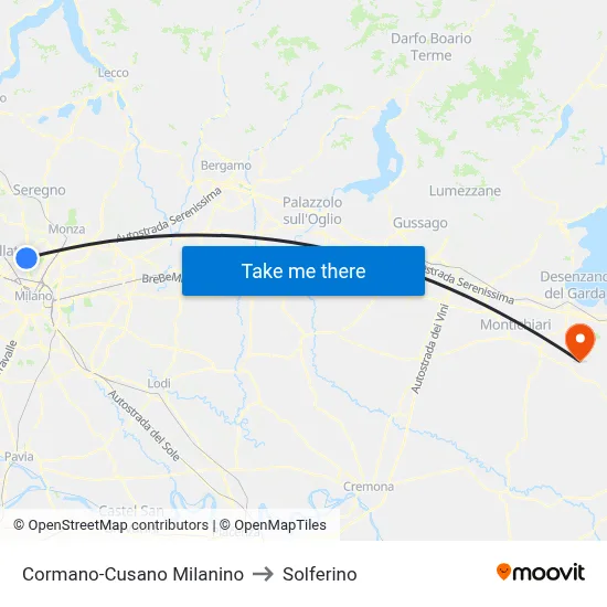 Cormano-Cusano Milanino to Solferino map