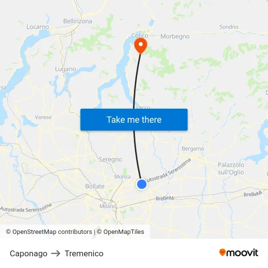 Caponago to Tremenico map