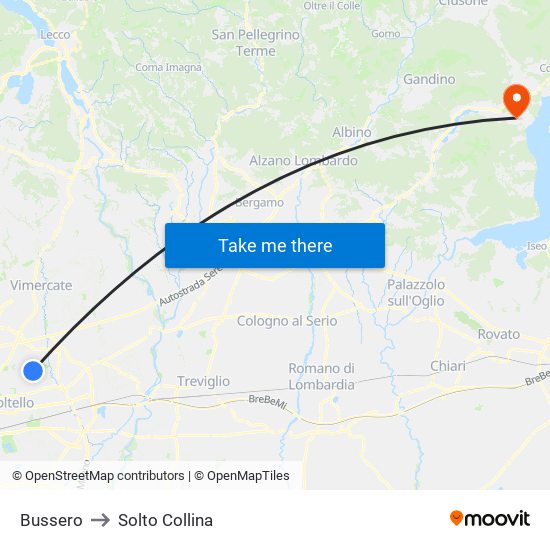 Bussero to Solto Collina map