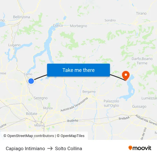 Capiago Intimiano to Solto Collina map