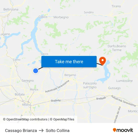 Cassago Brianza to Solto Collina map
