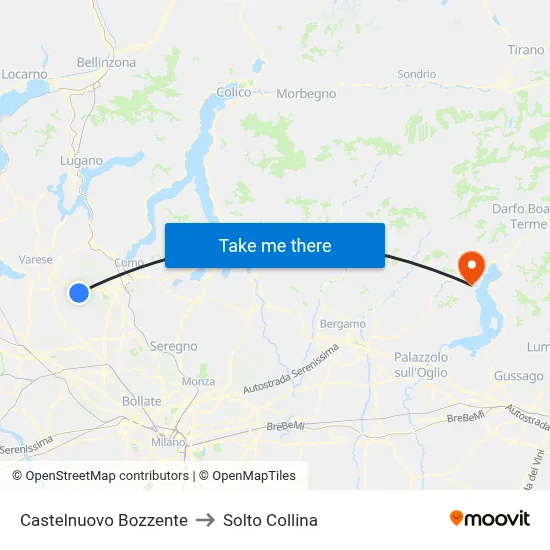 Castelnuovo Bozzente to Solto Collina map