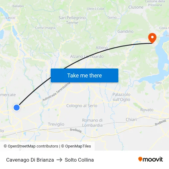 Cavenago di Brianza to Solto Collina map