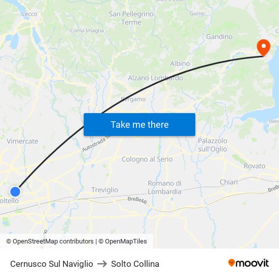 Cernusco Sul Naviglio to Solto Collina map