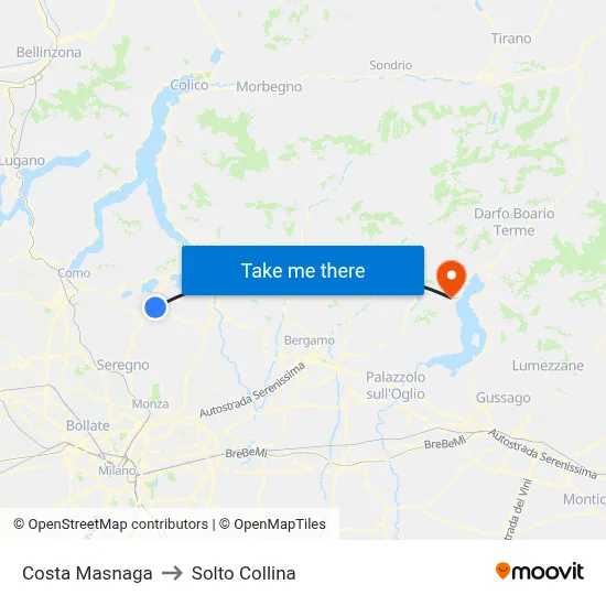 Costa Masnaga to Solto Collina map