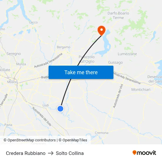 Credera Rubbiano to Solto Collina map