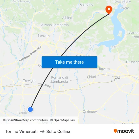 Torlino Vimercati to Solto Collina map