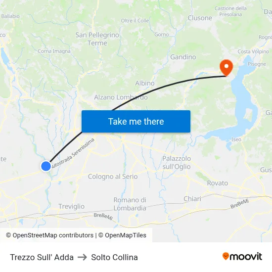 Trezzo Sull' Adda to Solto Collina map