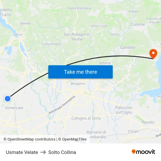 Usmate Velate to Solto Collina map