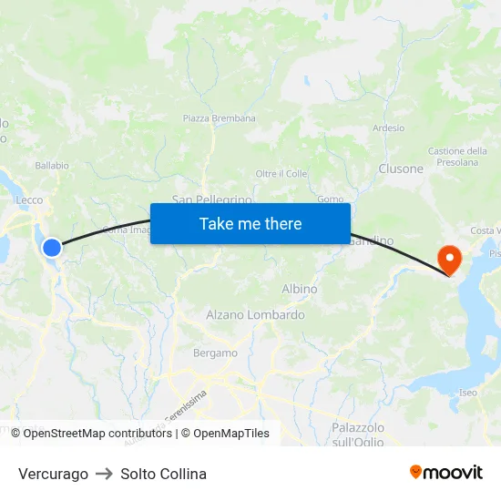 Vercurago to Solto Collina map