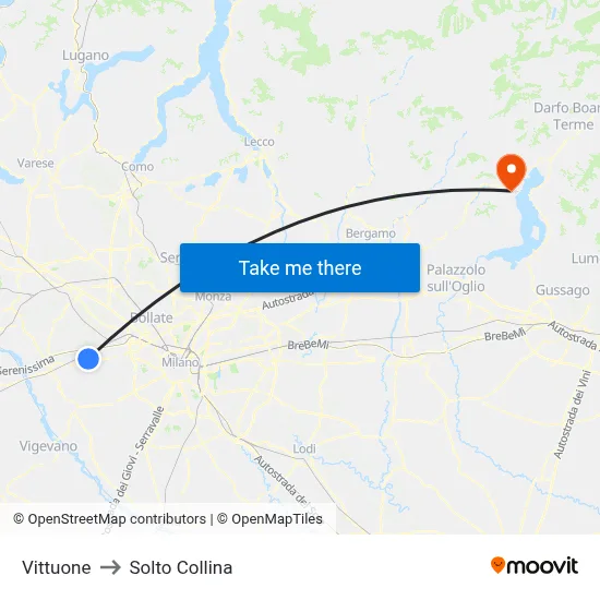 Vittuone to Solto Collina map
