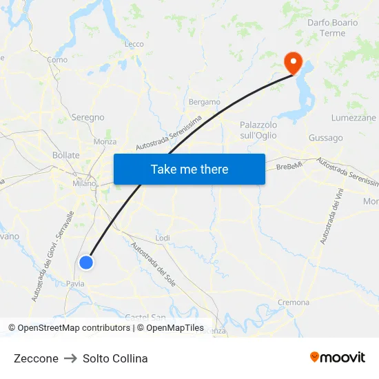 Zeccone to Solto Collina map