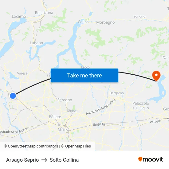 Arsago Seprio to Solto Collina map