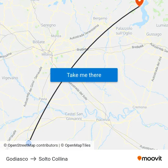 Godiasco to Solto Collina map