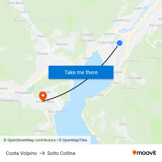 Costa Volpino to Solto Collina map